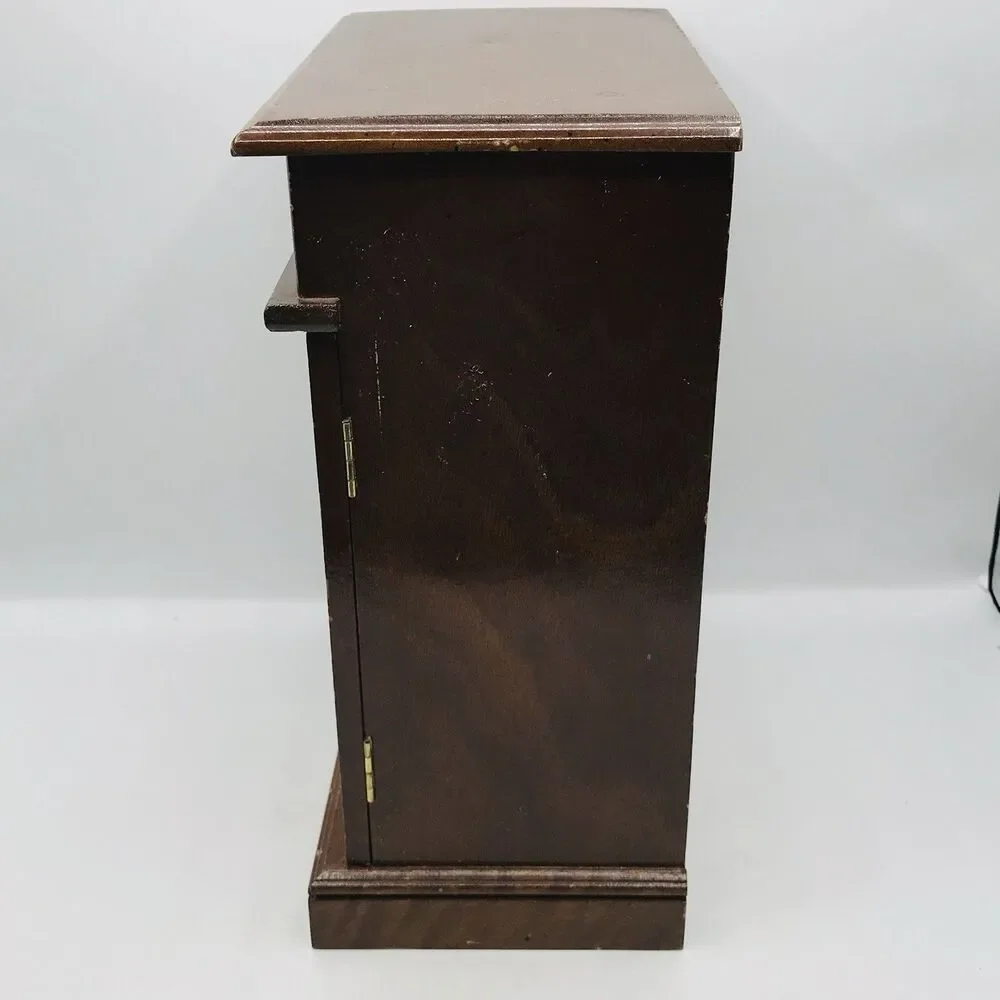 Vintage Wooden Jewelry Box Armoire Etched Glass, Wheel, 4 Drawers, 12.5x10x5 In